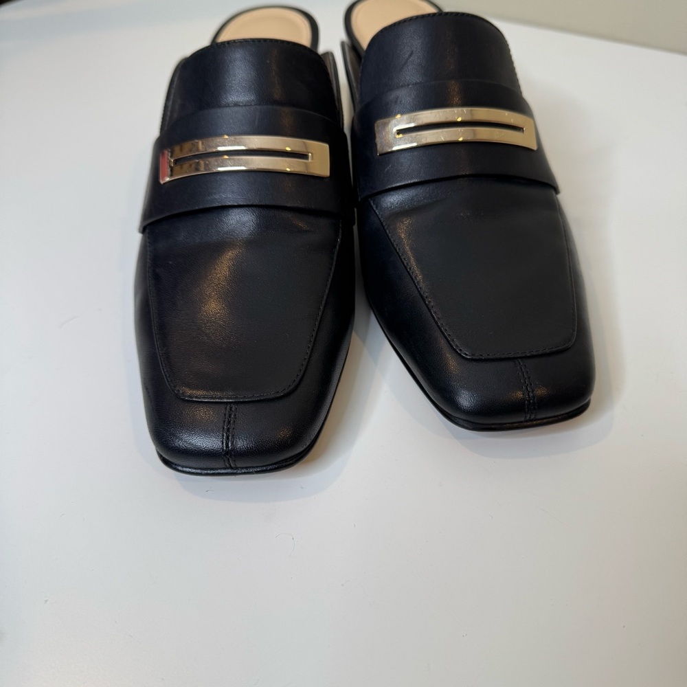 VIA SPIGA BRIN LEATHER LOAFER MULE BLOCK HEEL SLIP 7.5 - Picture 3 of 10